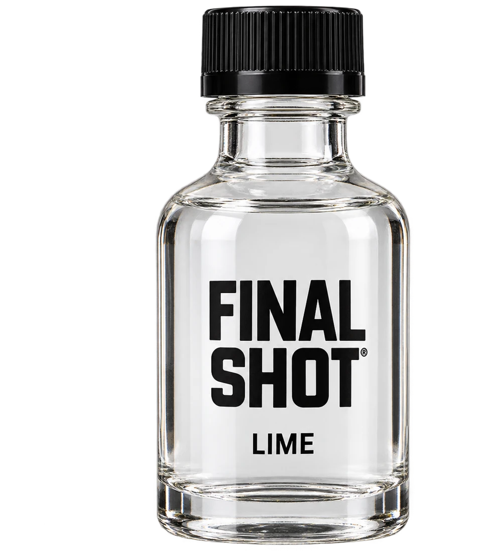 FINAL SHOT LIME, clear 60 ml bottle with a black cap